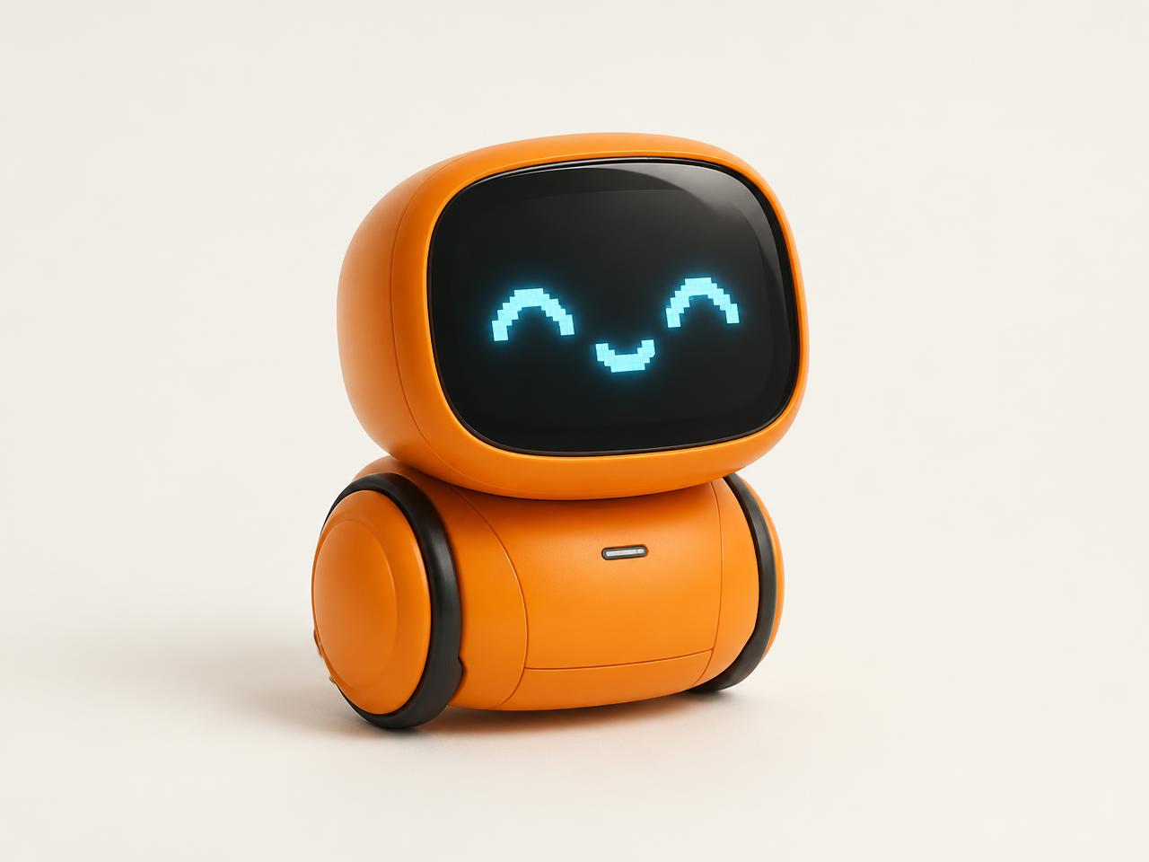 Robô Hi5Bots laranja com rosto ciano